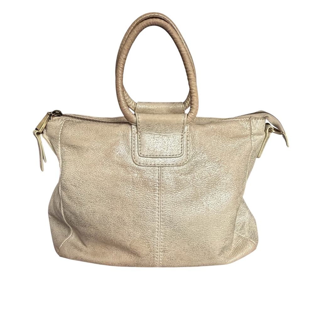 HOBO Shelia Metallic Champagne Gold Green Tint Leather Satchel Handbag - Picture 3 of 16